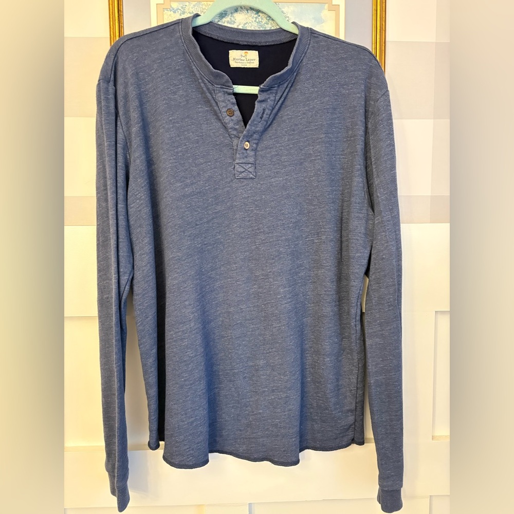 Marine Layer Men's Heather Slate Blue Long-Sleeve Henley Medium
